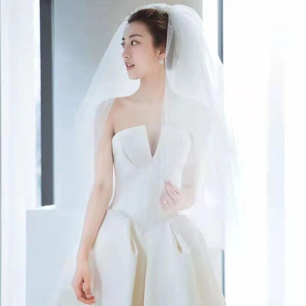 Short Rhombus Wedding Headpiece Double Layer Bridal Tulle Hair