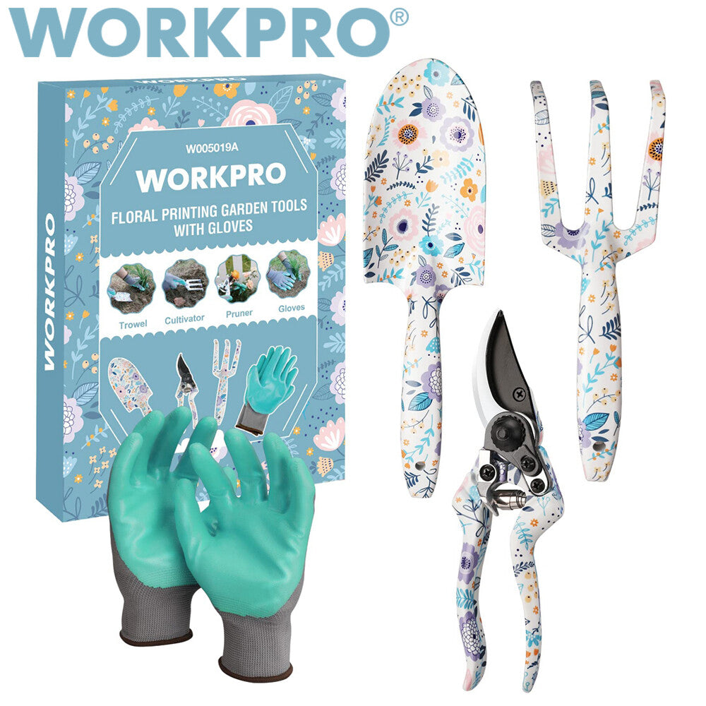 WORKPRO Aluminum Hand Garden Tool Set 4PC Trowel Rake Pruner Garden