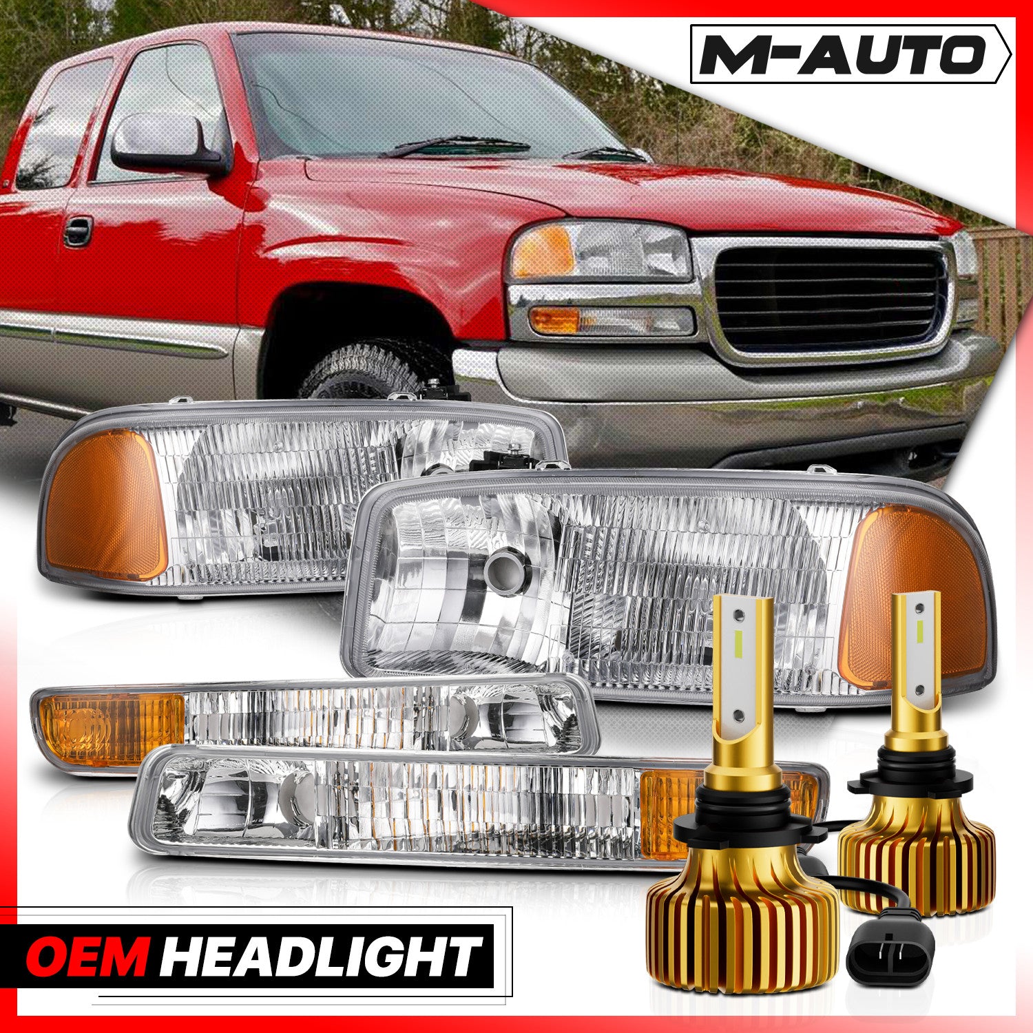 Clear Corner Headlight with 6500K LED for 04-08 Grand Prix