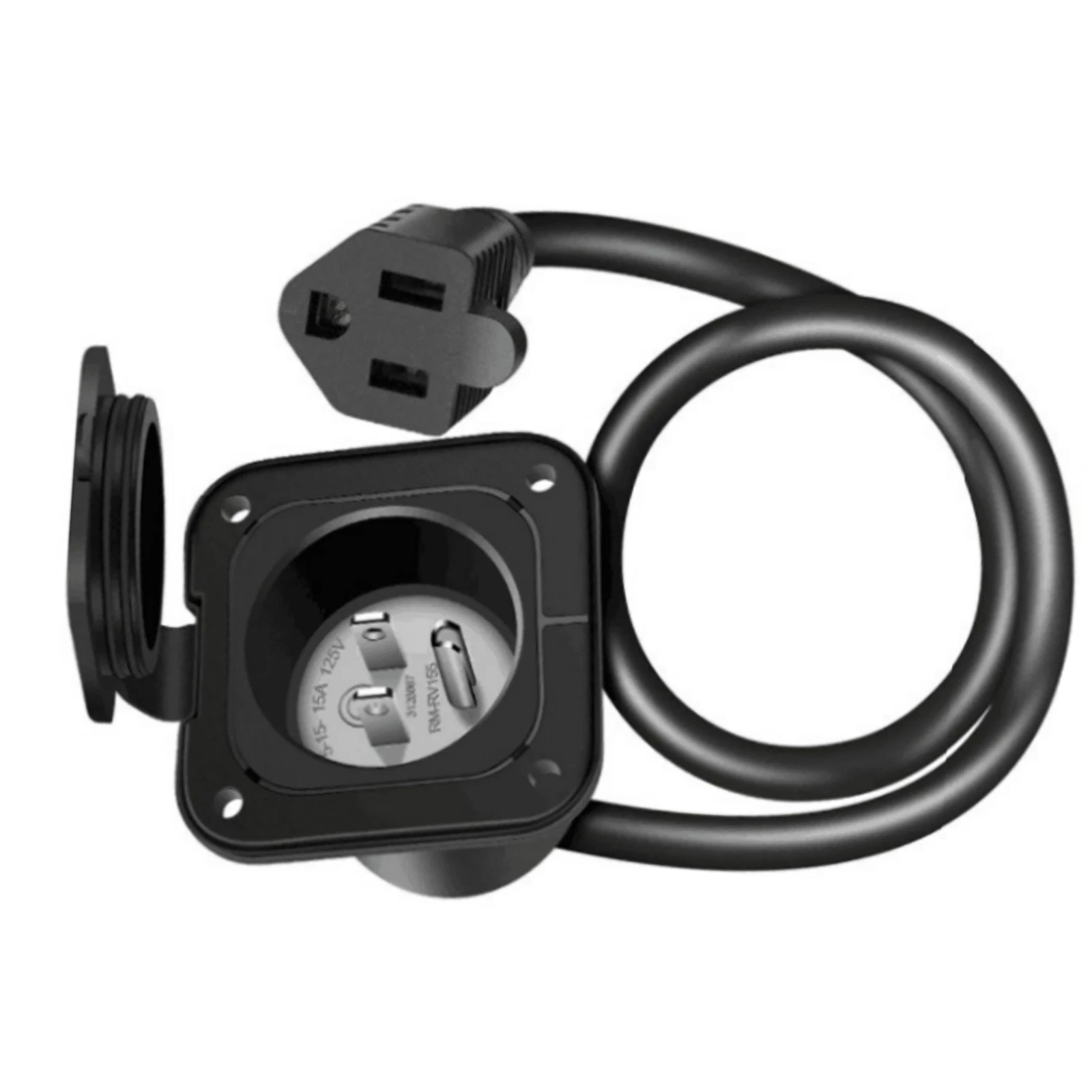 15 Amp 125V Ac Power Inlet Port Plug Extension Cord With Waterproof