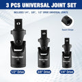 WORKPRO 3-Piece 1/4" 3/8" 1/2" Drive Universal Joint Socket Adapter Set U-Joint