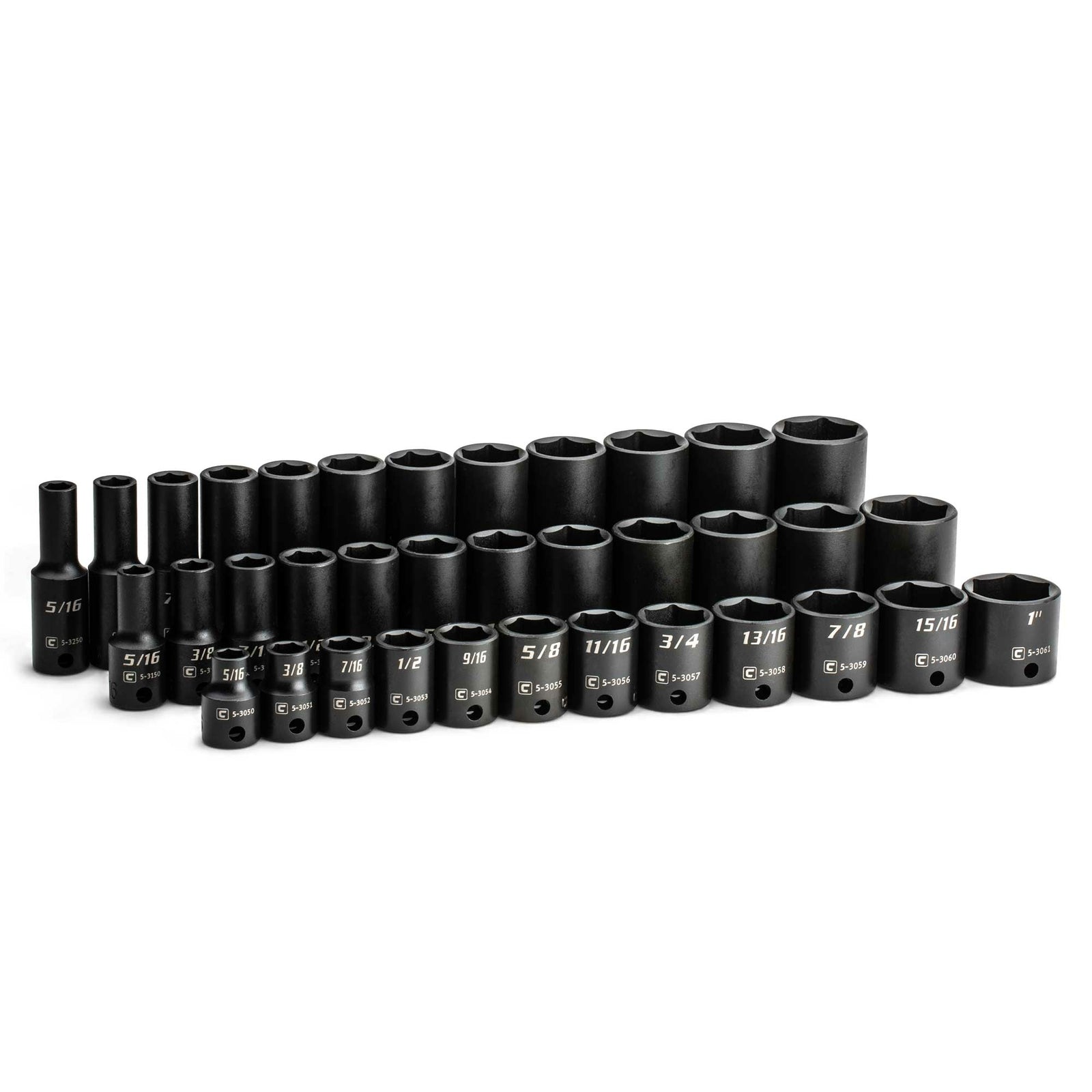 Capri Tools 3/8 in. Drive Shallow/Semi-Deep/Deep Impact Socket Set, SAE, 36-Pc