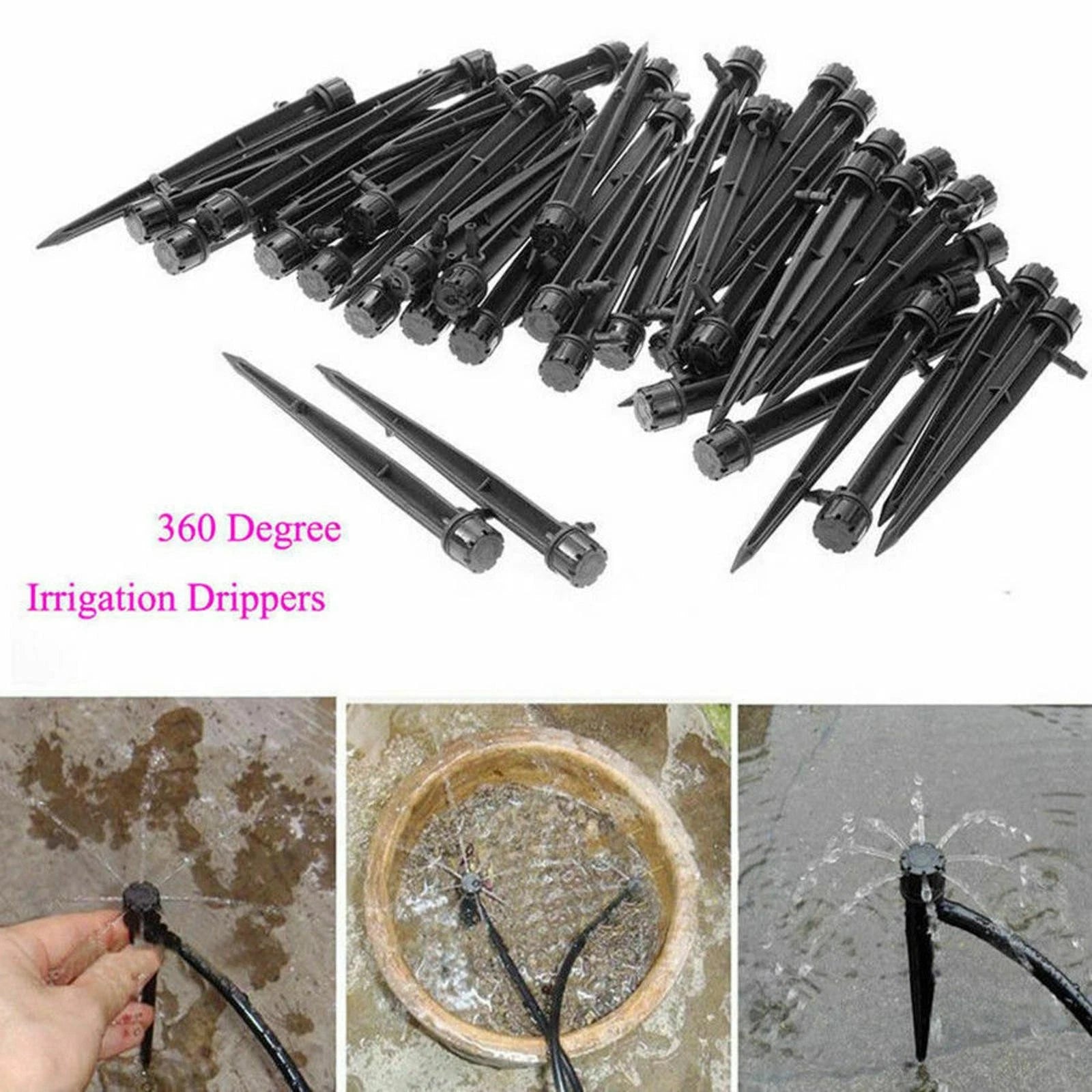 50pack Adjustable Water Flow Polypropylene Nozzle Stake Drip