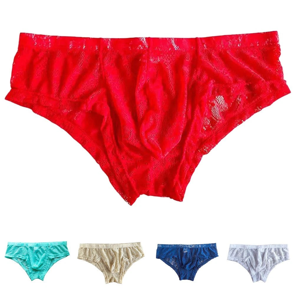 Transparent Mesh Boxer Shorts With Jacquard Lace For Men Low Waist