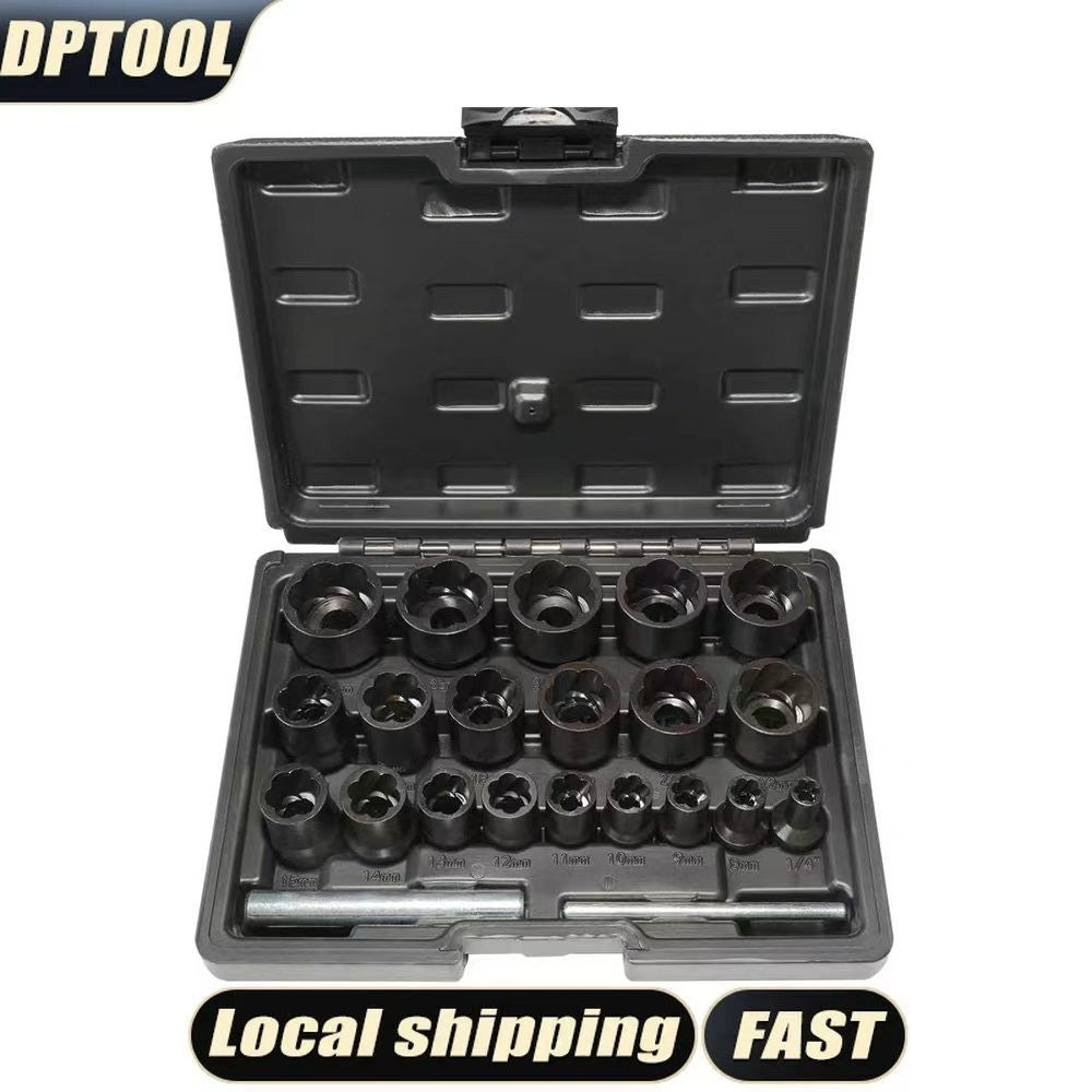 22Pcs Bolt Nut Extractor Set 1/2" &3/8" Drive Impact Lug Nut Remover