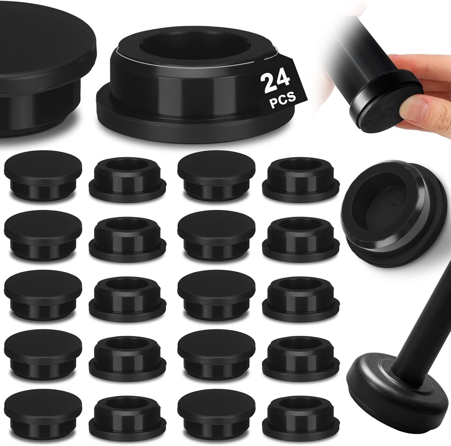 24 Pack 1-1/4" Wrought Iron Chair Leg Caps, round Plastic Furniture