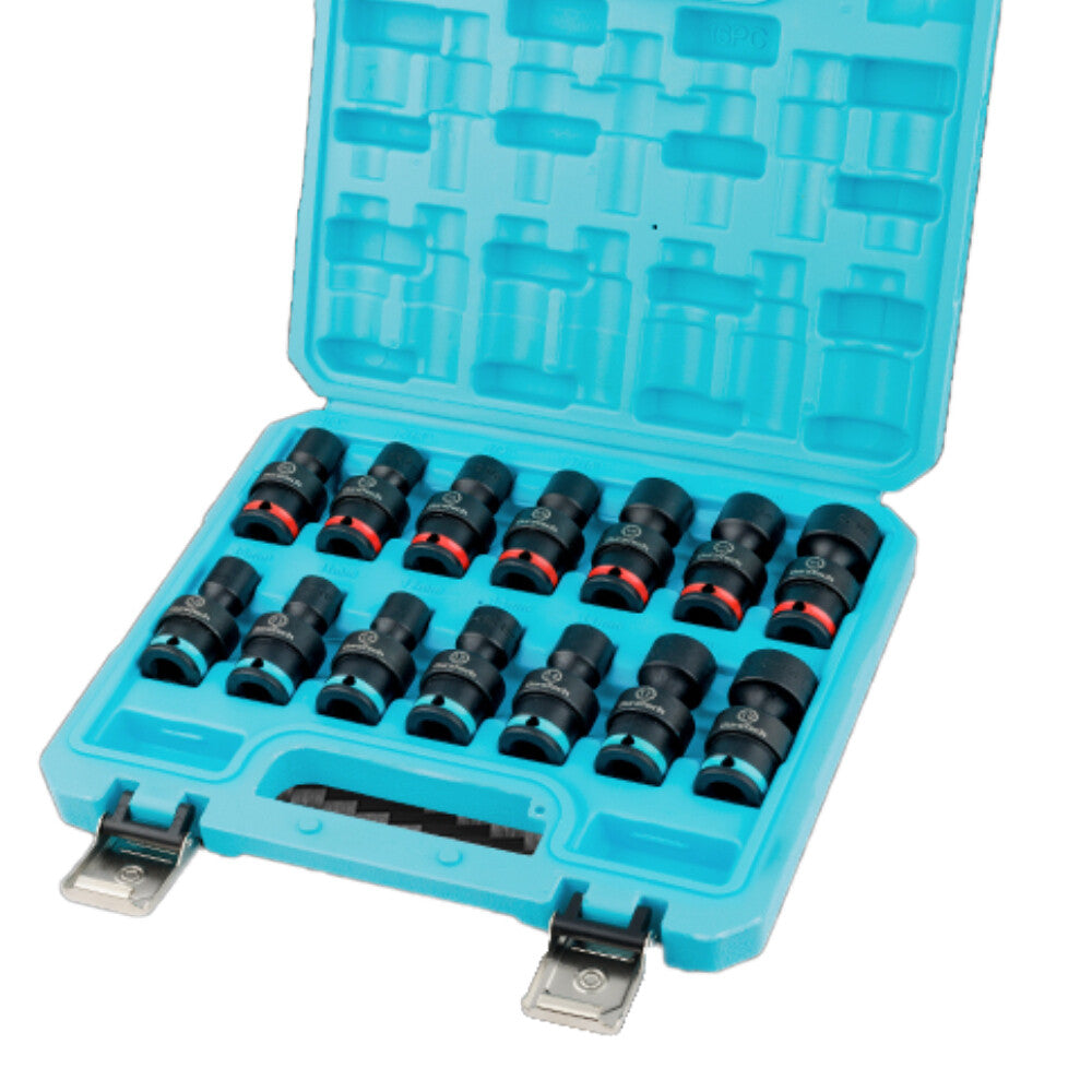 14PC Universal Impact Swivel Socket Set 3/8" Dr SAE Metric Shallow