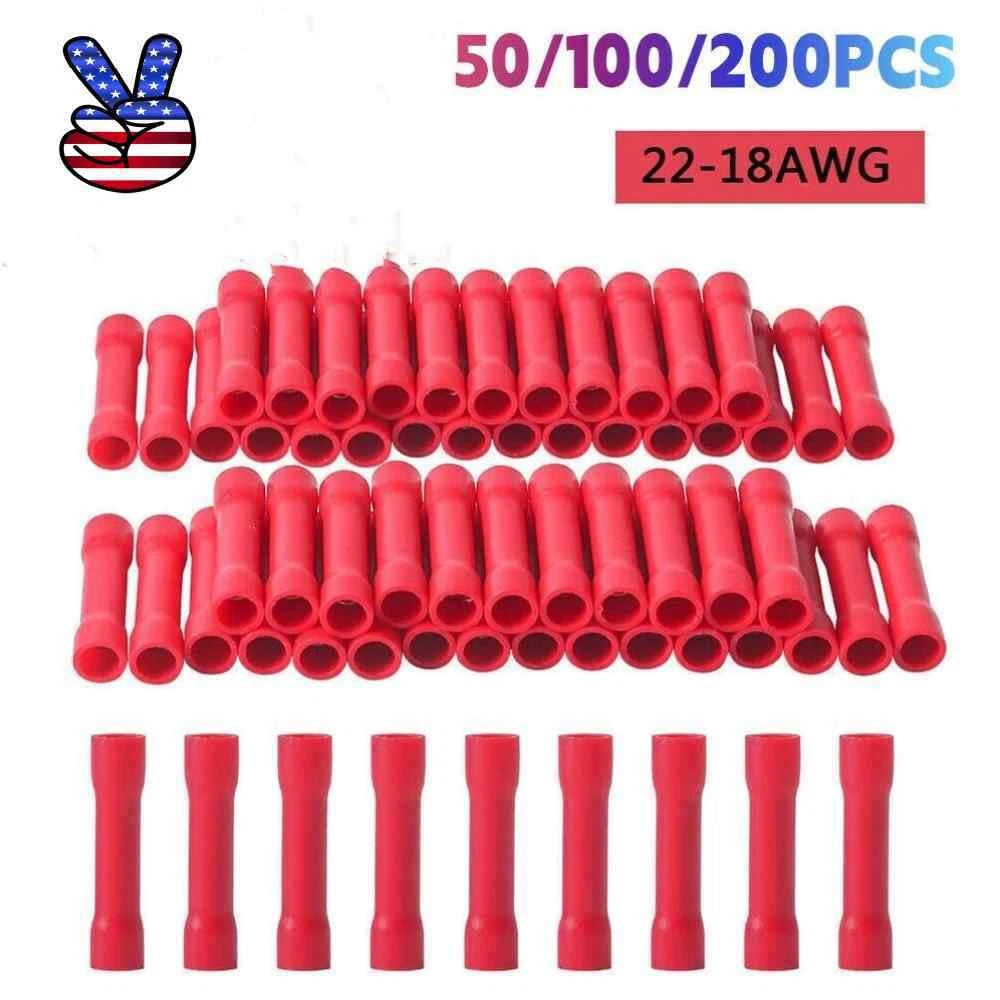 Red 22-18awg Insulated Butt Wire Connectors Electrical Cable Crimp