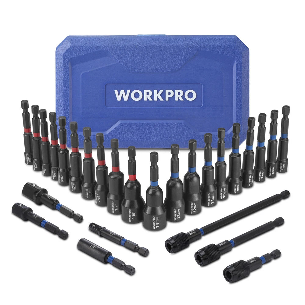 WORKPRO 27PC Magnetic Nut Driver Set SAE&amp;Metric Impact Drill Driver Bit 1/4" Hex