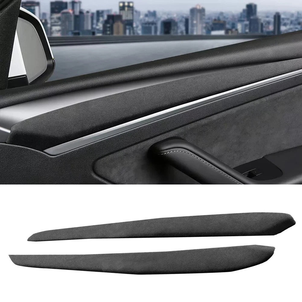 Black Suede Door Trim Cover For Tesla Model 3 Y 2017 2022 Interior