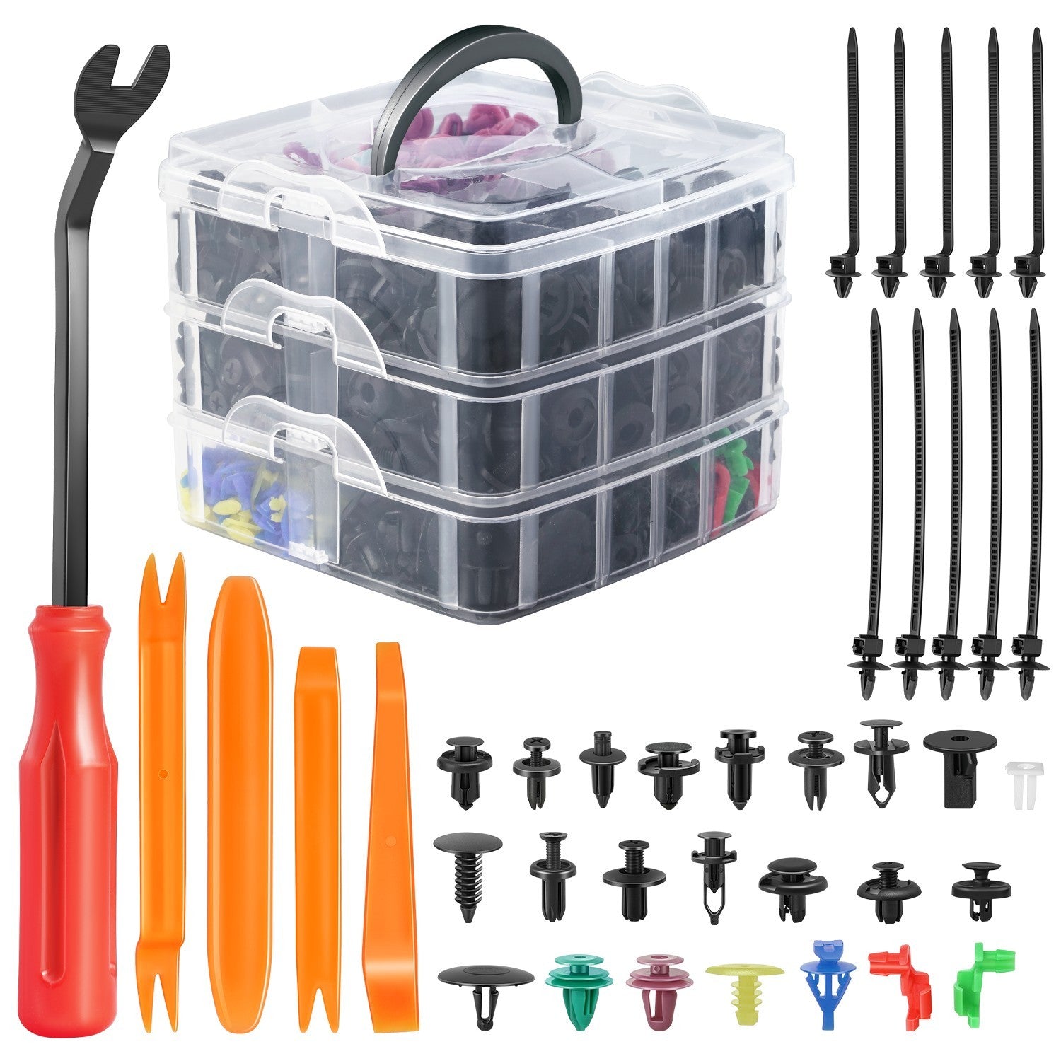 Nylon Retainer Clips & Fastener Removal Tools with Storage Box