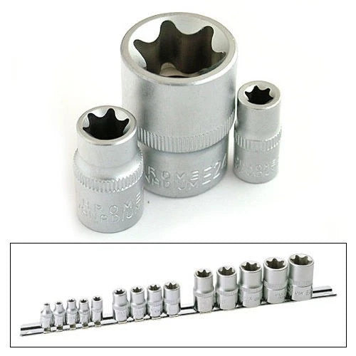 Chrome Vanadium Female Tx Star Torx Star Socket Set On Sockets Rail