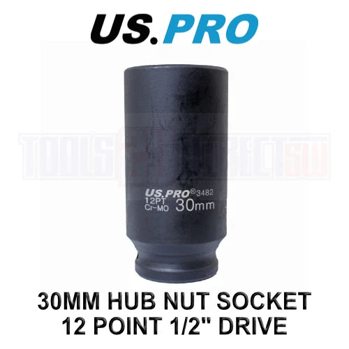 Us Pro Tools 30mm 1/2" Dr 12 Point Deep Hub Nut Socket, Gearbox Etc