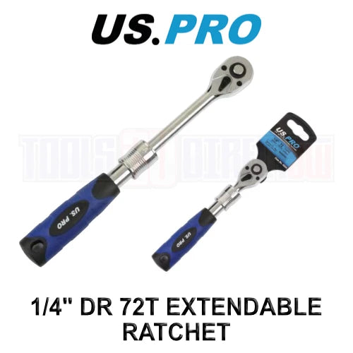 Us Pro Tools 1/4" Dr 72t Extendable Ratchet For Sockets 160mm - 200mm
