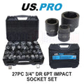 Us Pro Tools 3/4" Dr 17mm - 60mm Impact Socket Set Hgv Long Reach