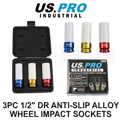 Us Pro Industrial 1/2" Dr Anti-slip Alloy Wheel Impact Socket Set 3855