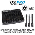 Us Pro 3/8" Dr Extra Long Impact Tamper Star Torx Bit Socket Set T25