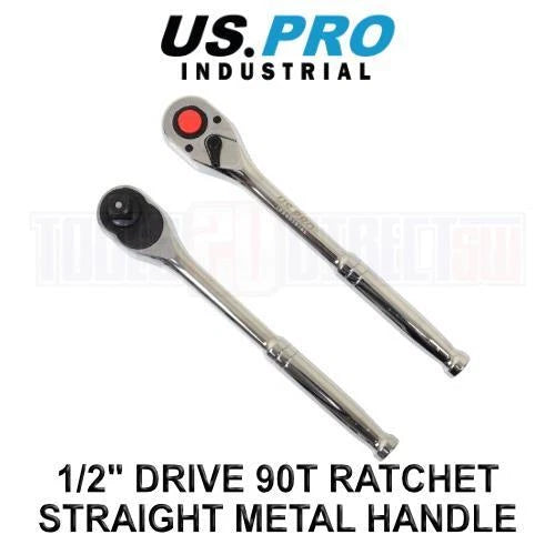 Us Pro Industrial 1/2" Drive 90t Ratchet With Straight Metal Handle