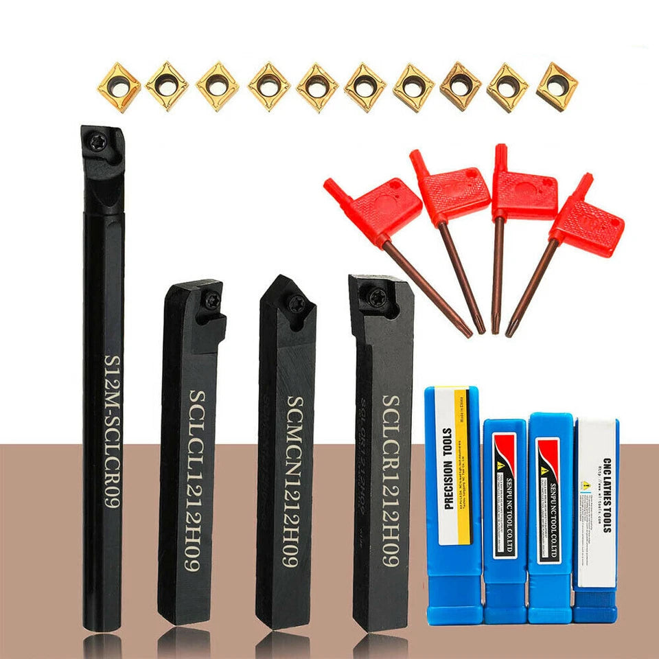 4 Set 12mm Shank Lathe Boring Bar Turning Tool Holder Set W/ 10x