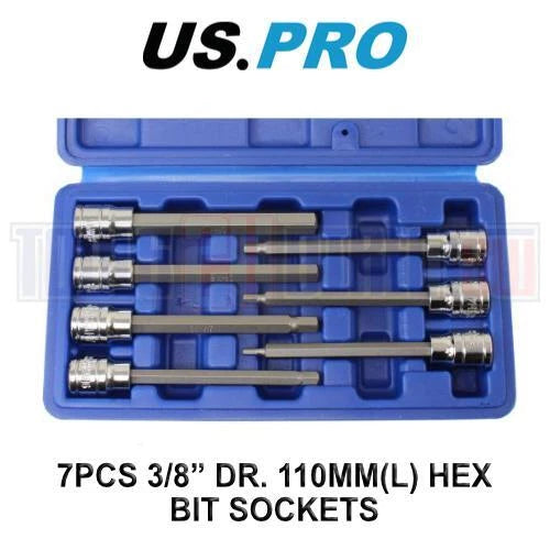 Us Pro Extra Long Hex Bit Socket Set 3/8" Dr Allen Keys H3 4 5 6 7 8