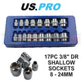 Us Pro Tools 3/8 Dr Shallow Sockets Set, Socket 6 Point 8-24mm 1376