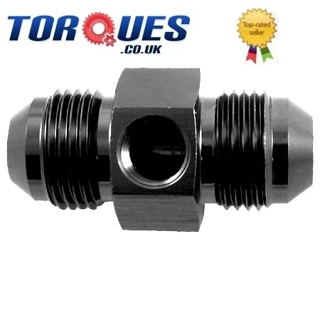 AN -12 (12AN JIC)  Male - Male Union+ Gauge Adapter 1/8" NPT Side Port In Black
