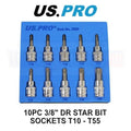 Us Pro 3/8dr Torx / Star Bit Socket Set 48mm (L) T10 To T55 2066