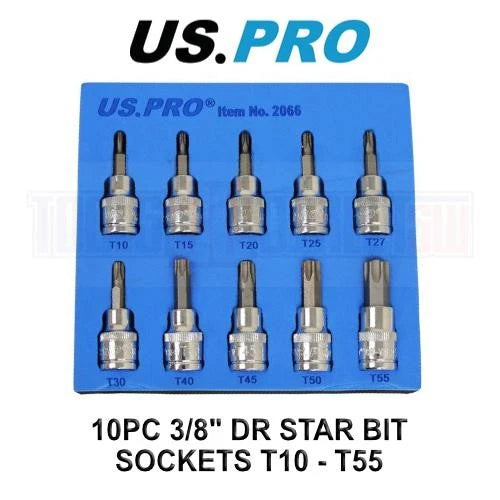 Us Pro 3/8dr Torx / Star Bit Socket Set 48mm (L) T10 To T55 2066