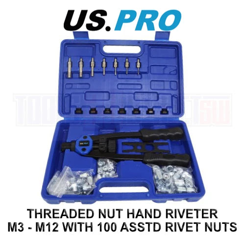Us Pro Tools Threaded Nut Hand Riveter M3-m12 With 100 Assorted Rivet