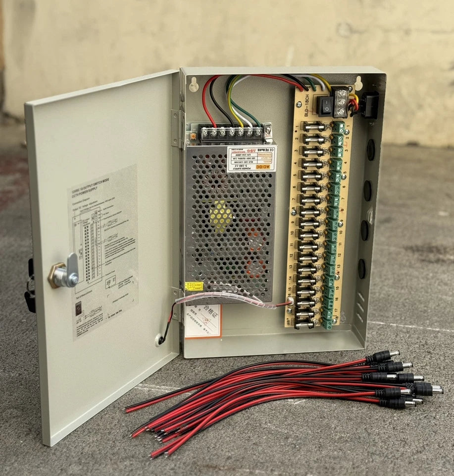 18 Channel Power Supply Distribution Lock Box Dc 12V For Cctv