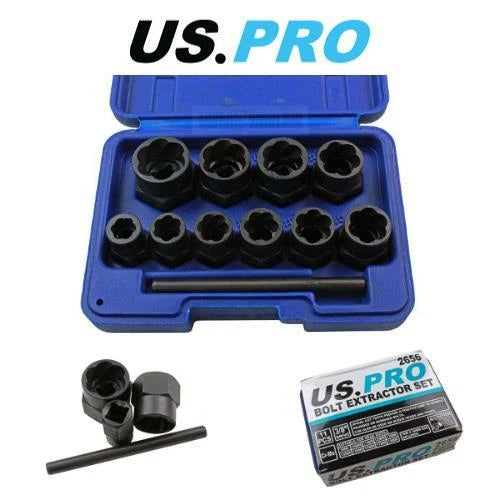 Us Pro Tools Bolt Nut Extractor Set, Damaged Heads Studs Twist