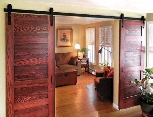 12 Ft Double Antique Modern Style Black Barn Wood Steel Sliding Door