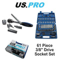 Us Pro Tools 3/8" Dr Socket Set Deep, Shallow, Bit Sockets Ratchet