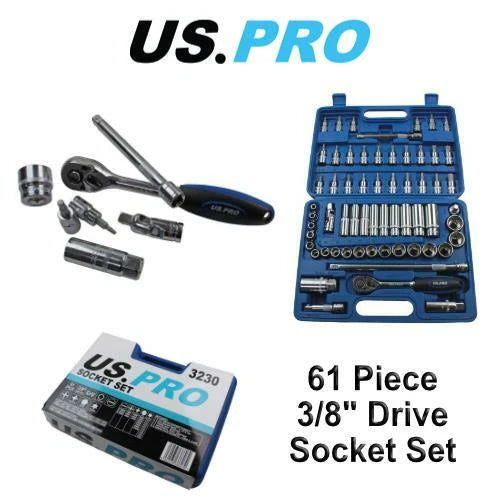 Us Pro Tools 3/8" Dr Socket Set Deep, Shallow, Bit Sockets Ratchet