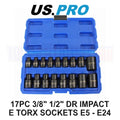Us Pro Tools 3/8" & 1/2" Dr Impact E-torx Socket Set E5 To E24 3420