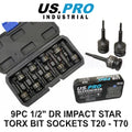 Us Pro Industrial 1/2 " Dr Impact Torx Star Bit Sockets, Socket Set
