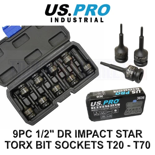 Us Pro Industrial 1/2 " Dr Impact Torx Star Bit Sockets, Socket Set
