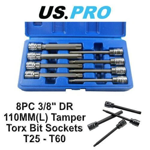 Us Pro 3/8''dr Star Bit Socket Set, Long Torx Tamper, Security Set