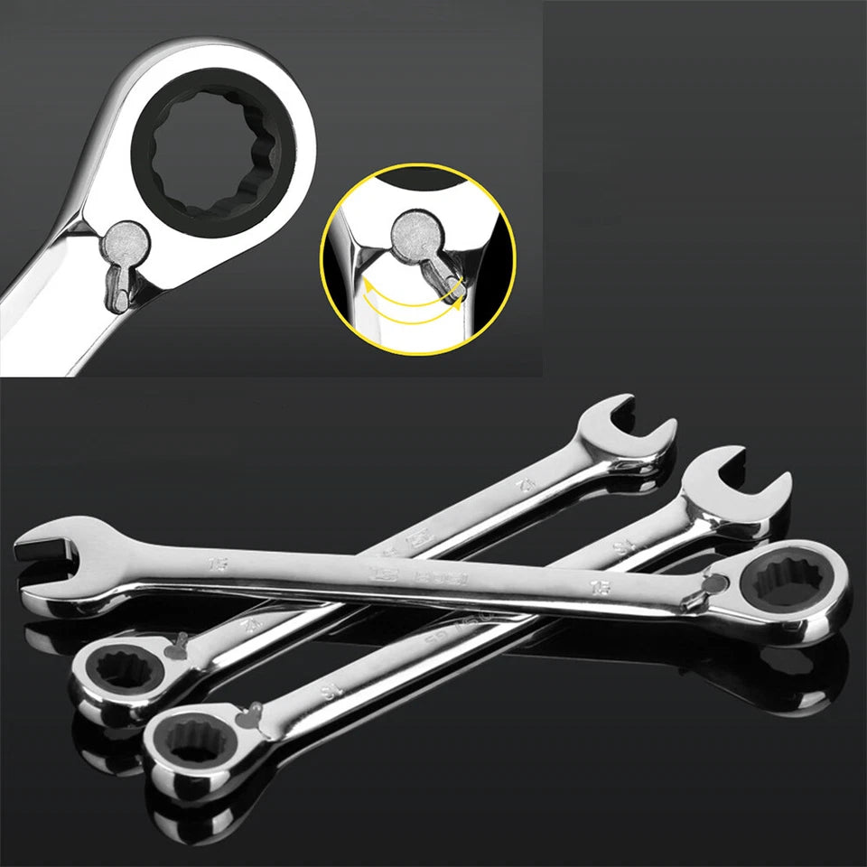 Reversible Ratcheting Wrench Metric Open End Spanner Car Bicycle