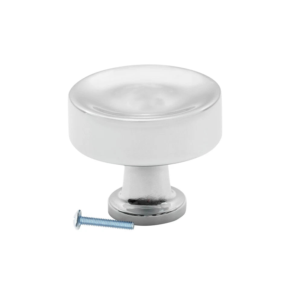 Traditional Round Metal Chrome Kitchen Cabinet Drawer Knob 1-3/8"