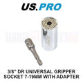 Us Pro 3/8" Dr Multi Fit Universal Gripper Socket 7-19mm & Adapter