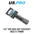 Us Pro Tools 1/2" Dr Hex Bit Socket M22 X 70mm 3398