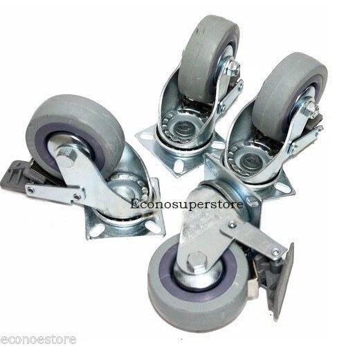 Set Of 4 Swivel Plate Casters 3" Wheels With Brakes For Material