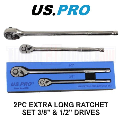 Us Pro Tools Extra Long Ratchet Set 3/8" & 1/2" Drives 4208