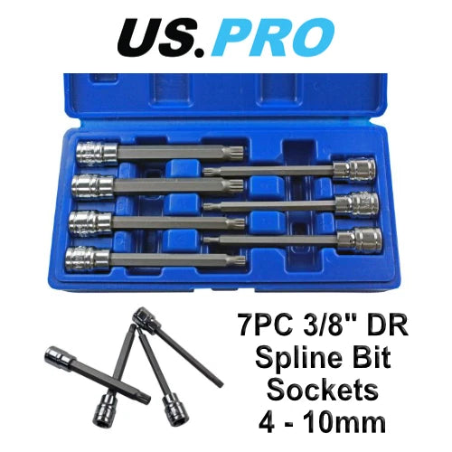 Us Pro 3/8"dr 110mm Long Spline Bit Socket Set 4 - 10mm 1496