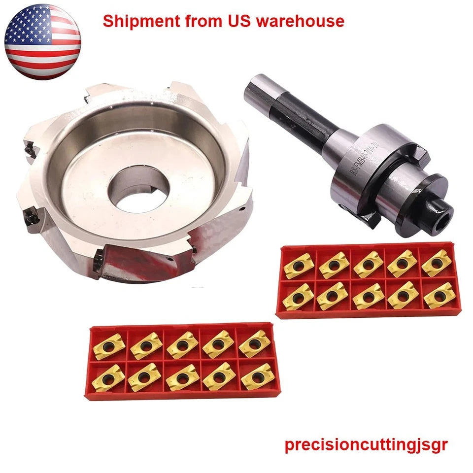 6.3" 90 Degree Indexable Face Shell Mill Cutter, R8 Arbor With