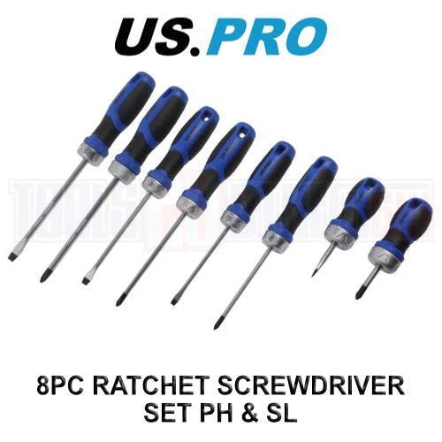 Us Pro Tools Ratchet Screwdriver Set Philips And Slotted 4617