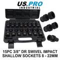 Us Pro 3/8” Dr 6pt Swivel Wobble Impact Shallow Socket Set 10-22mm