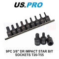 Us Pro Tools 3/8" Dr Impact Star Torx Bit Sockets T20 - T55 3999
