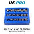 Us Pro Tools Super-lock Shallow Socket Set 1/4" 6-13mm & 3/8" 6-19mm